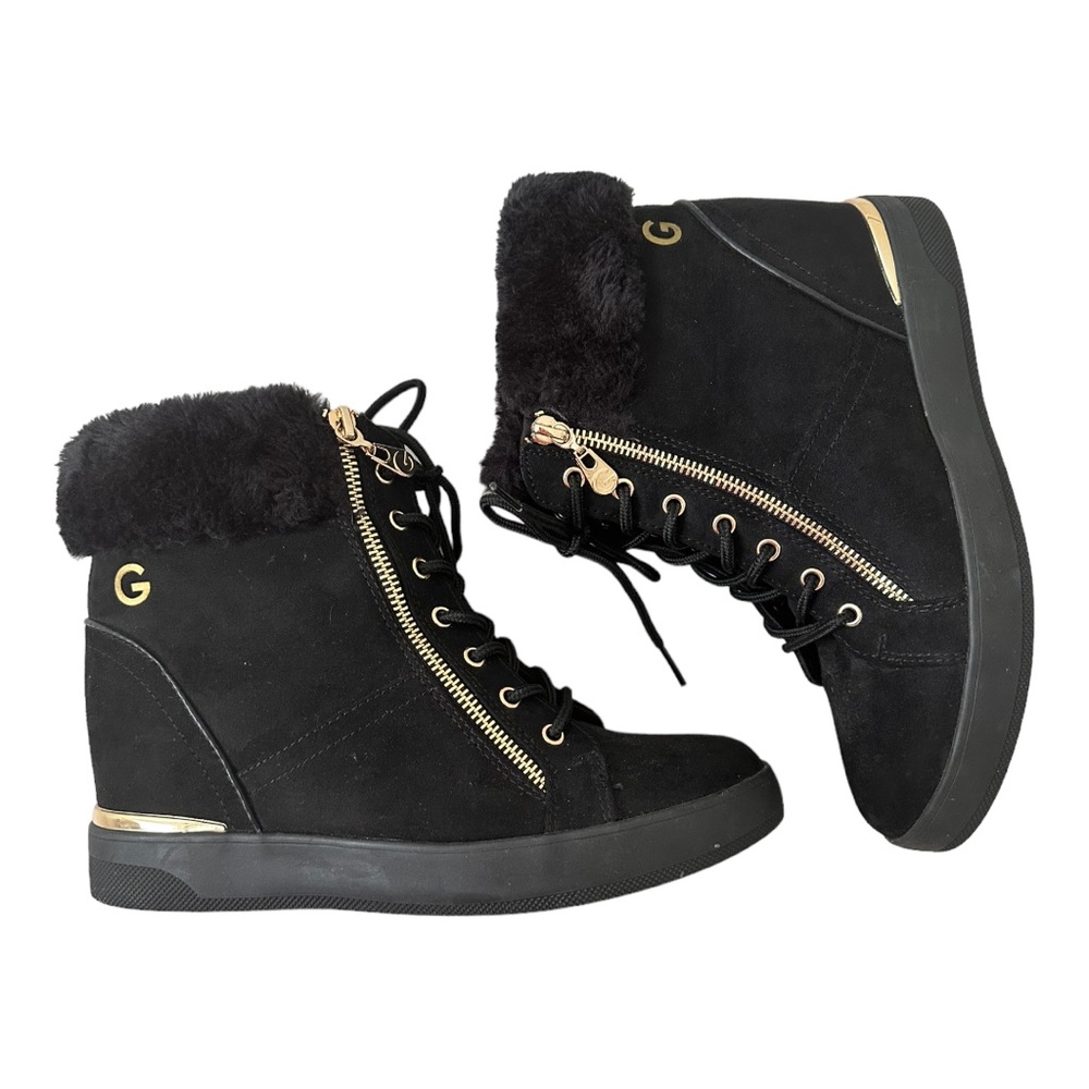 GBG Black Ankle Booties with Fur trim Women’s Size 10